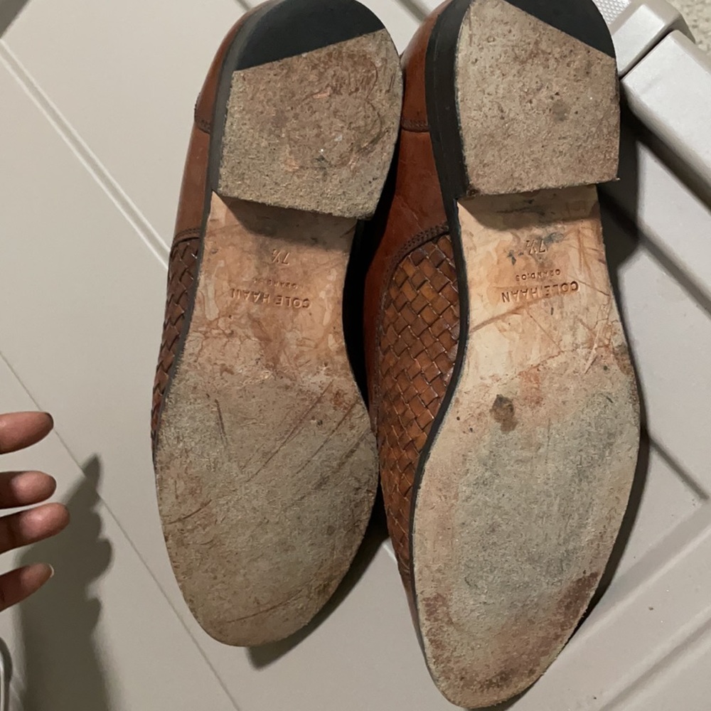 Cole Haan Brown Woven Leather Lace-Up Flats - Picture 5 of 5